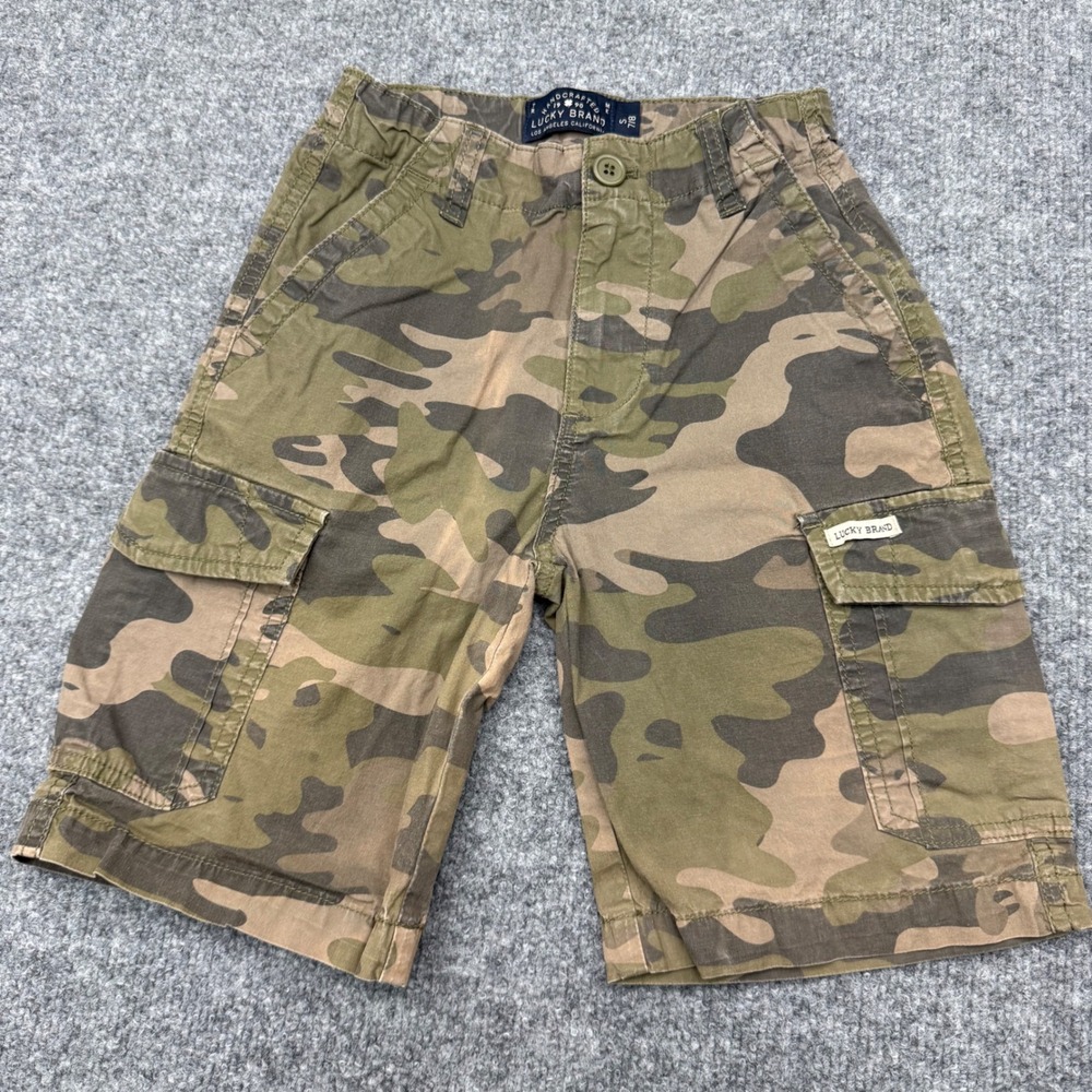 Lucky Brand Boys Camo Cargo Shorts Green Brown Size S 7/8 Casual Outdoor